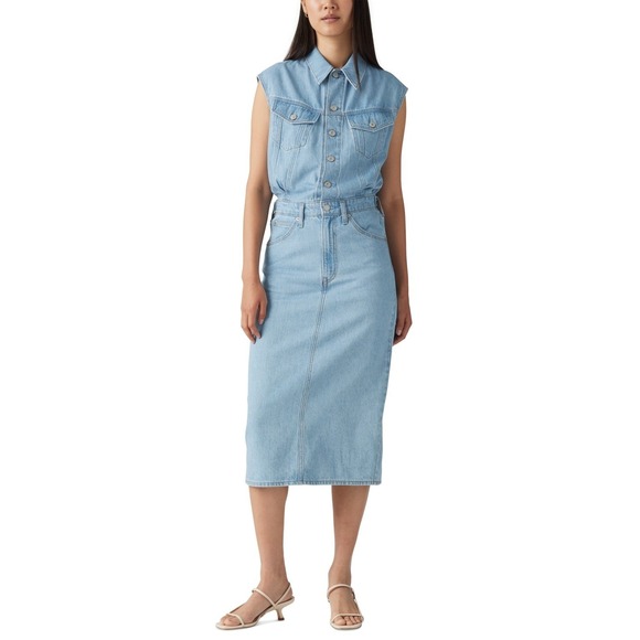 Levi's Dresses & Skirts - Levi's Denim Dress Women XS Blue NWT Sleeveless Midi Button Front Pockets